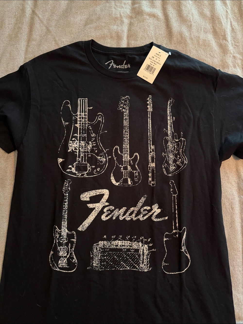 Fender Black Tee with White Guitar Sketches